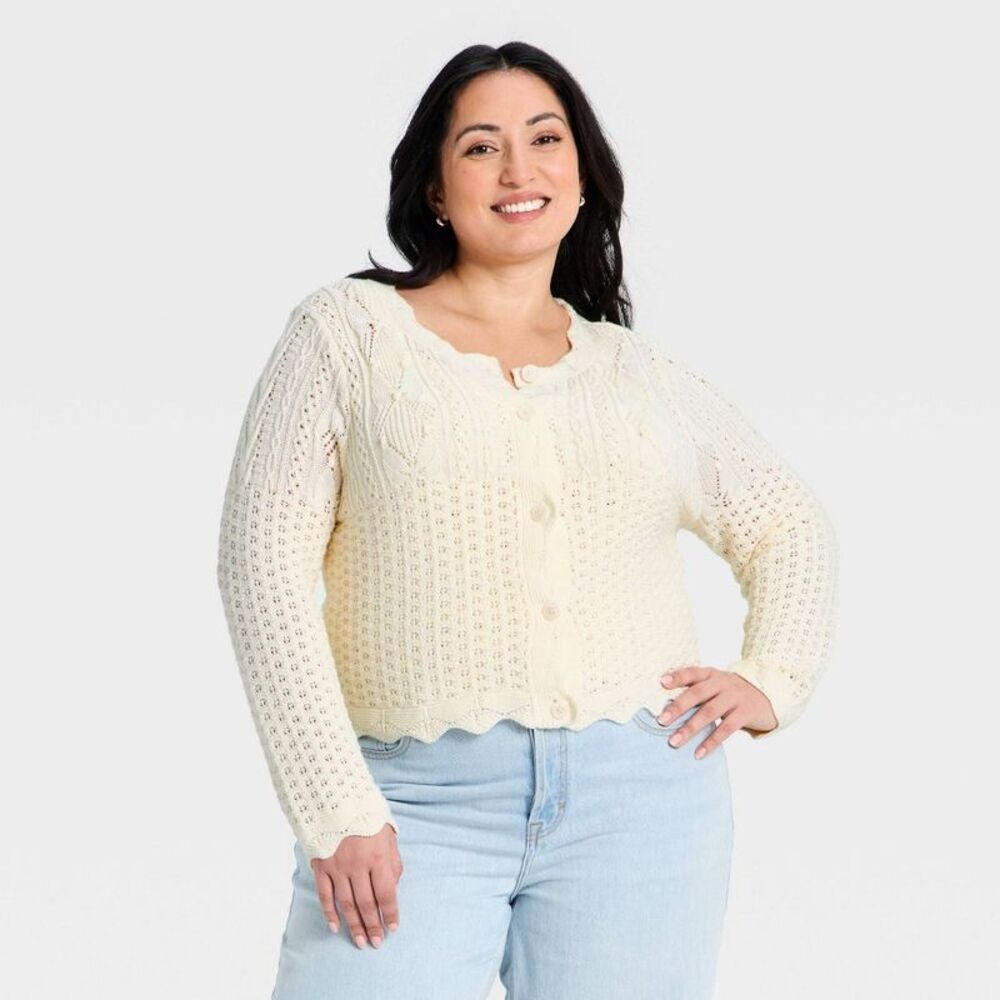 Women's Western Crafted Cardigan - Universal Thread Cream XXL